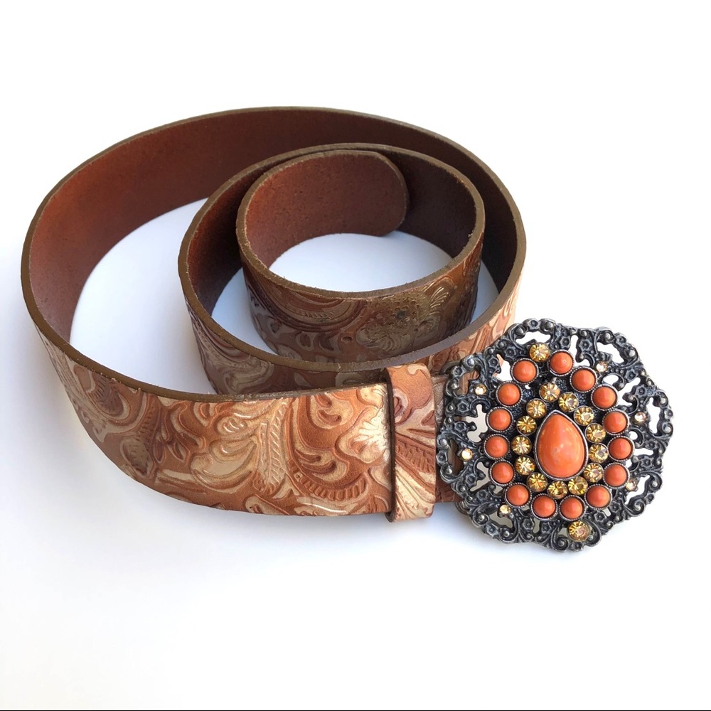 Streets Ahead leather belt embellished buckle